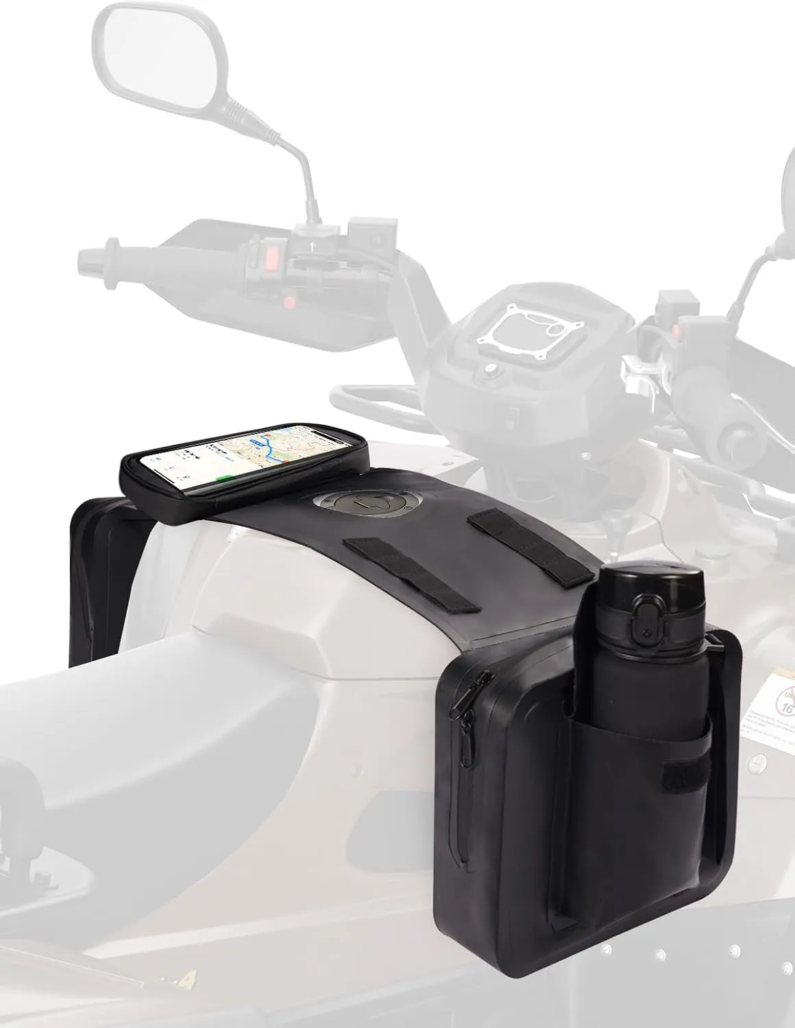 Waterproof Motorcycle Tank Bag for ATV/UTV/Snowmobile – Heavy-Duty TPU Saddle Bag with Touchscreen Phone Pocket, Universal Fit for Polaris Sportsman 570, Grizzly Cooler & More (Black)