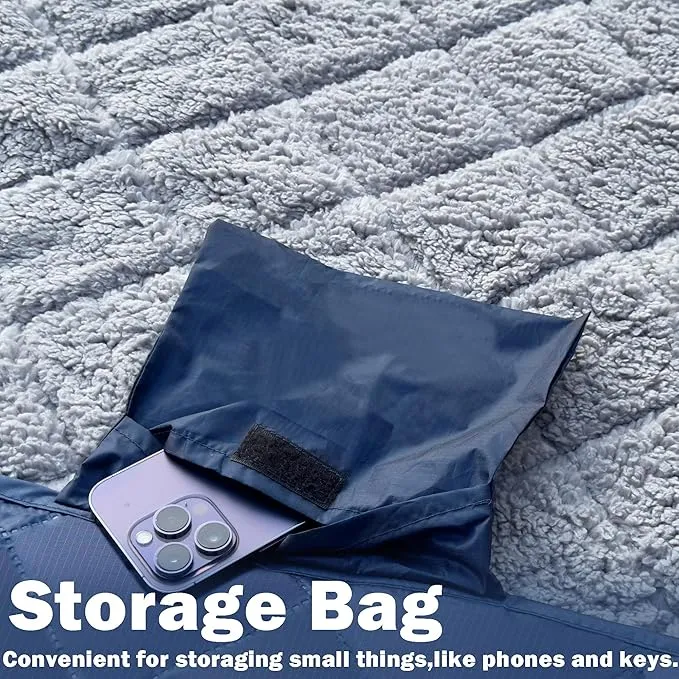 Waterproof Outdoor Blanket 82”X 55” Packable, Stadium Blankets for Camping with Sherpa Fleece Lining, Large Windproof Emergency Throw Mat for Garss Picnic Hiking Road Trip, Machine Washable, Navy