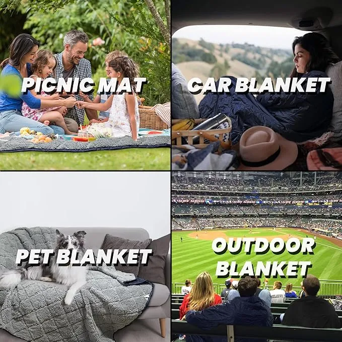 Waterproof Outdoor Blanket 82”X 55” Packable, Stadium Blankets for Camping with Sherpa Fleece Lining, Large Windproof Emergency Throw Mat for Garss Picnic Hiking Road Trip, Machine Washable, Navy