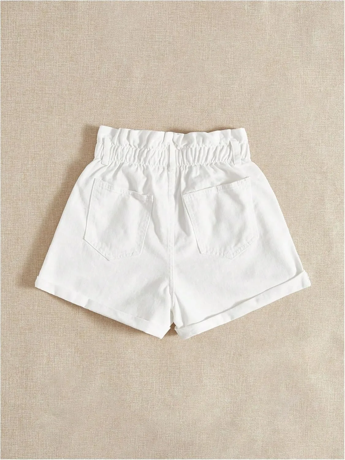 WDIRARA Women's Paper Bag Waist Button Roll Up Hem Denim Shorts with Pockets
