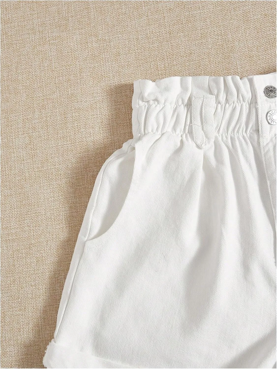WDIRARA Women's Paper Bag Waist Button Roll Up Hem Denim Shorts with Pockets
