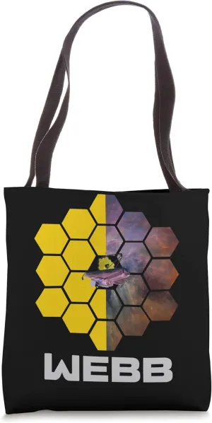 Webb Space Telescope Yellow Mirrors Nebula Split Screen JWST Tote Bag