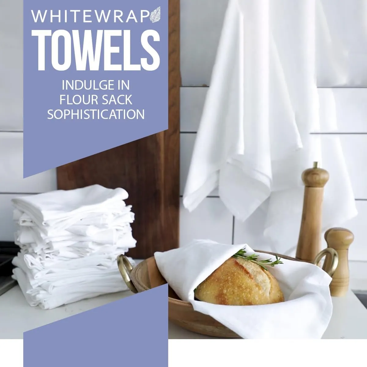 WHITEWRAP Flour Sack Towels| Tea Towel for Crafts| Kitchen Dish Cotton Blank Towel for Embroidery|Baking Bread Proofing Linen Cover| Thick Absorbent Quick Dry| 12 Pack 18"x28" White