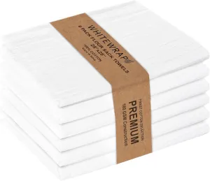 WHITEWRAP Flour Sack Towels| Tea Towel for Crafts| Kitchen Dish Cotton Blank Towel for Embroidery|Baking Bread Proofing Linen Cover| Thick Absorbent Quick Dry| 6 Pack 28"x28" White