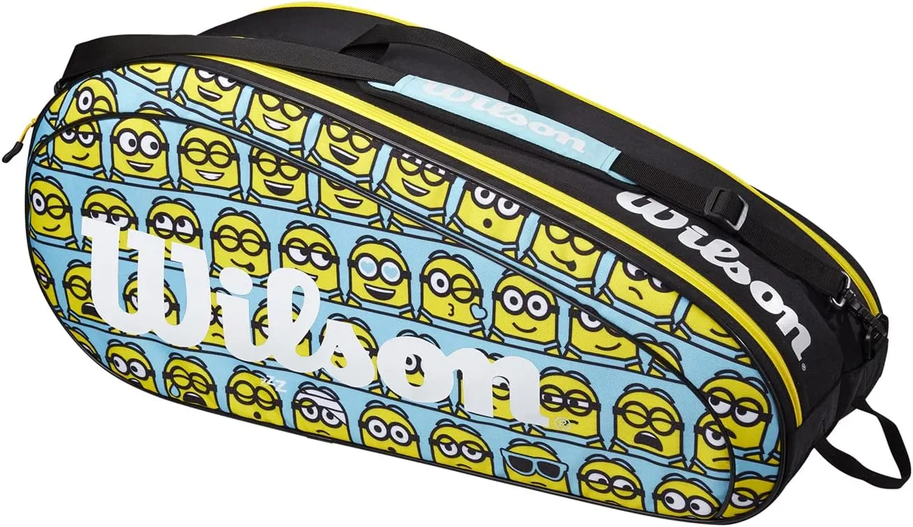 Wilson Tennis Racket Bag, Minions Team Edition, For up to 6 rackets, Polyester, Blue/Yellow, Blue/Yellow, 000-00, 6-Racket Bag
