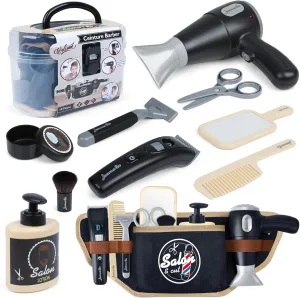 WishaLife Barber Shop Pretend Play Toy with Toolbelt, Kids Shaving Kit for Boys, Haircut Kit for Boys 3  Year Old Birthday Gift, Hair Salon Toddler Play Set, with Storage Box for Role Play, Black