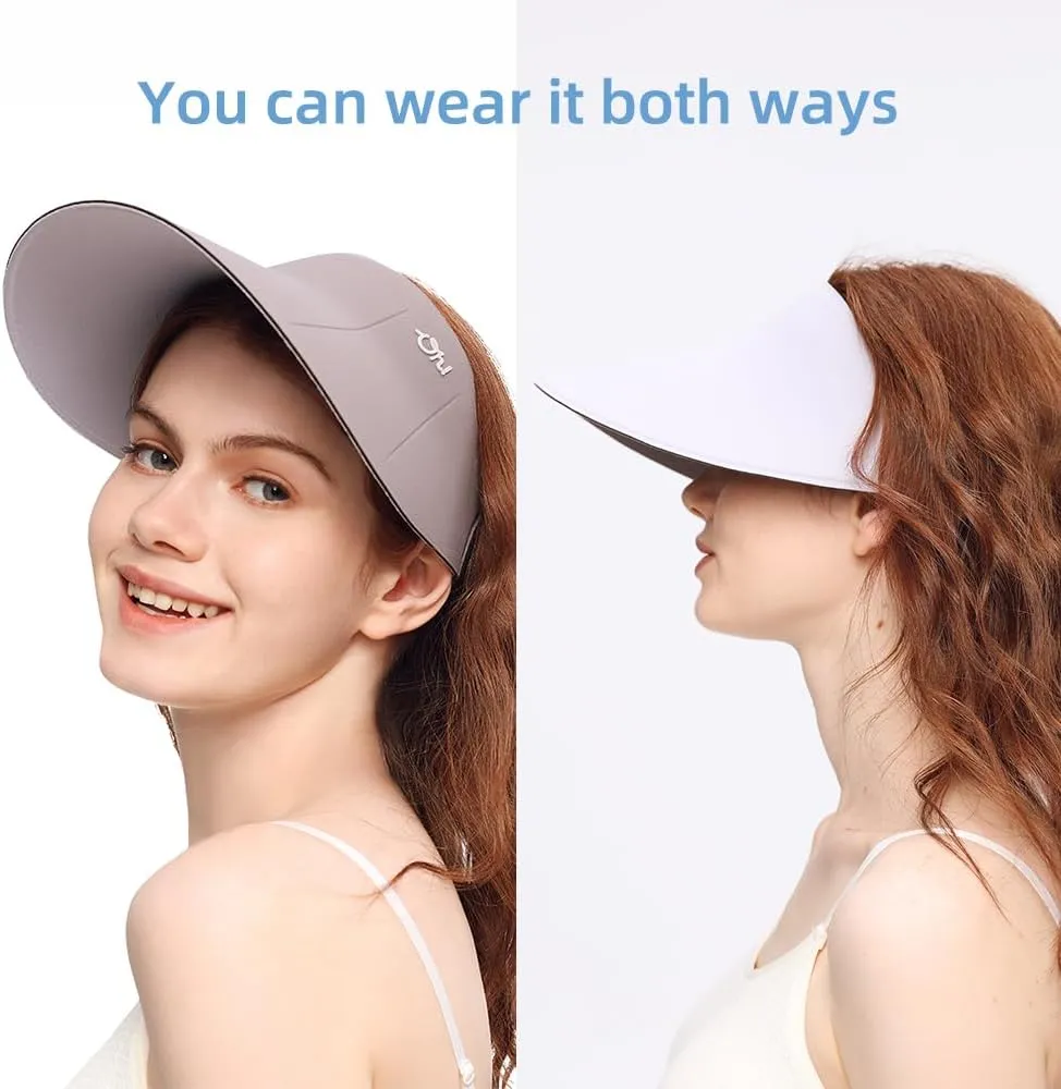 Women Wide Brim Sun Visor Hat Foldable UPF 50  Roll Up Packable Beach Cap Double Sided Wear UPF50 