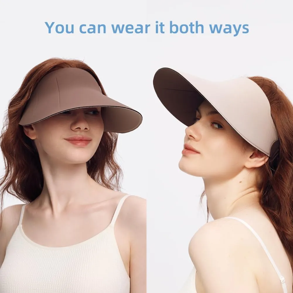 Women Wide Brim Sun Visor Hat Foldable UPF 50  Roll Up Packable Beach Cap Double Sided Wear UPF50 