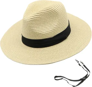 Womens Mens Wide Brim Straw Panama Hat Beach Sun Hat Summer Wide Brim Straw Roll up Hat Fisherman's UPF 50