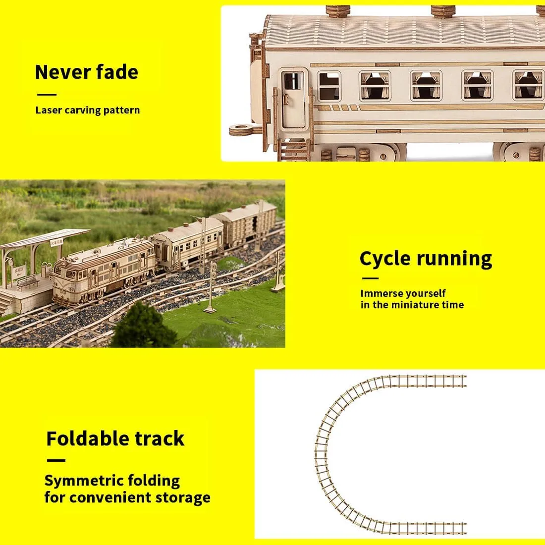Wooden Train Set Model 3D Wooden Puzzle for Adult 1460PCS DIY Assemble Model Kit (Including Locomotive Track)