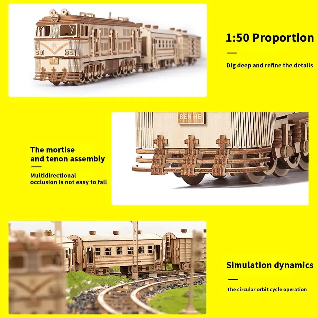 Wooden Train Set Model 3D Wooden Puzzle for Adult 1460PCS DIY Assemble Model Kit (Including Locomotive Track)