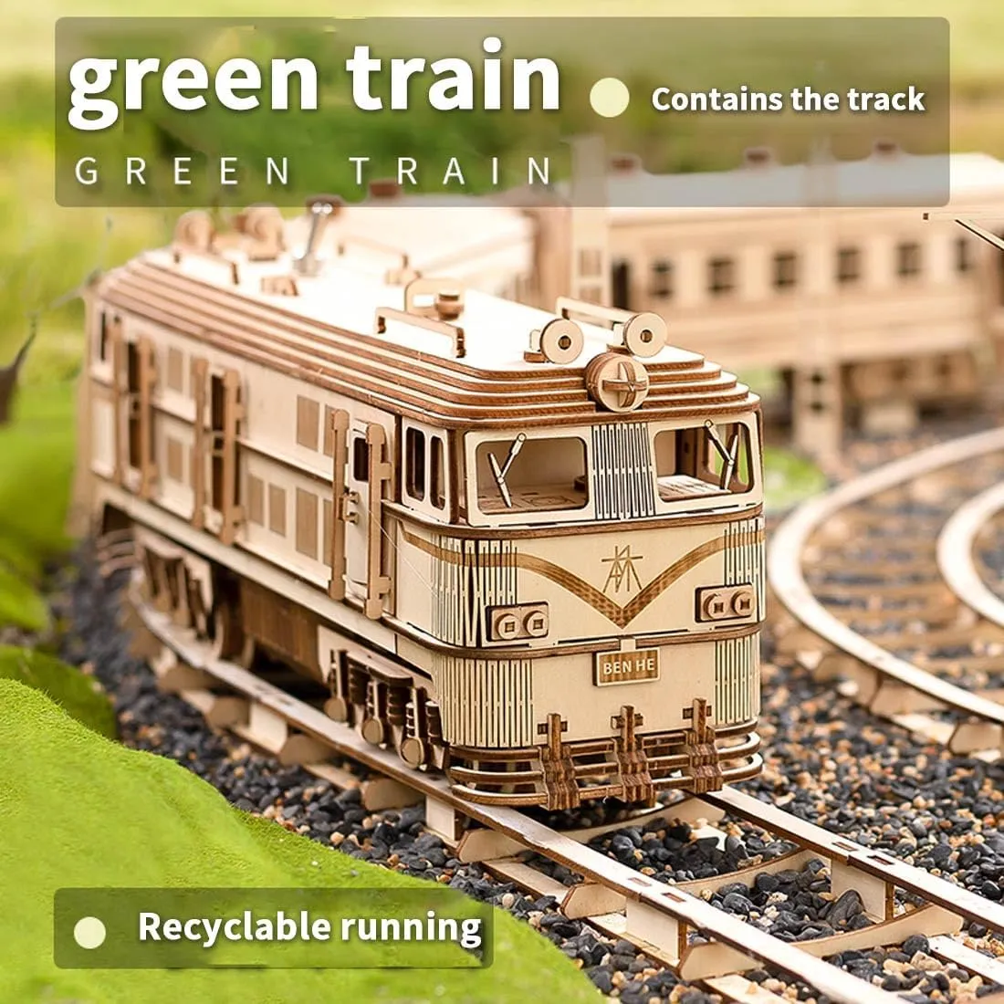 Wooden Train Set Model 3D Wooden Puzzle for Adult 1460PCS DIY Assemble Model Kit (Including Locomotive Track)