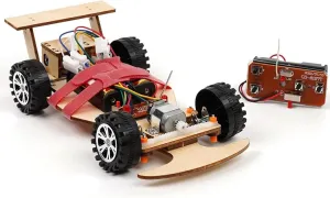 Wooden Wireless Remote Control F1 Racing Car Science Kit to Build (Red), STEM Project for Kids Aged 9 10 11 12 13, Science Building Kit Gift for Boys and Girls