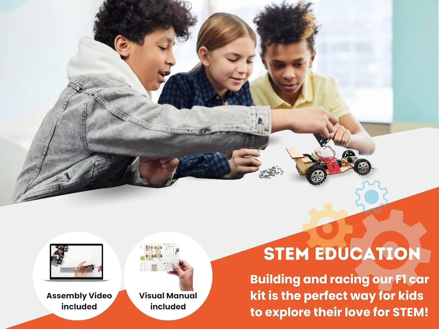 Wooden Wireless Remote Control F1 Racing Car Science Kit to Build (Red), STEM Project for Kids Aged 9 10 11 12 13, Science Building Kit Gift for Boys and Girls