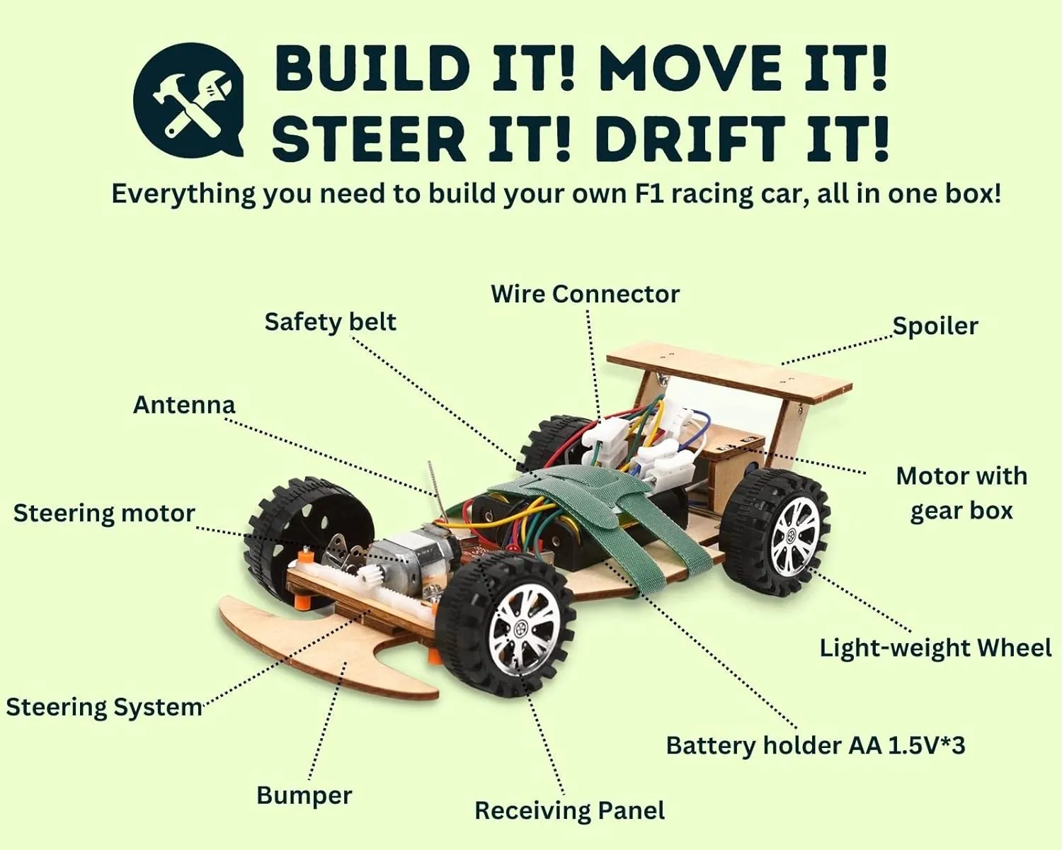 Wooden Wireless Remote R/C F1 Racing Car Science Kit to Build (Racing Pack of 2), Educational STEM Project Science Kit for Kids Aged 9-16, Ideal Gift for Children Boys and Girls