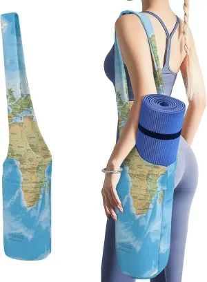 World Map Printed Yoga Mat Bag Long Tote with Pockets for Your Yoga Accessories Exercise Yoga Mat Carrier Holder Multi-Functional Storage Bag Holds Most Pilates Mats