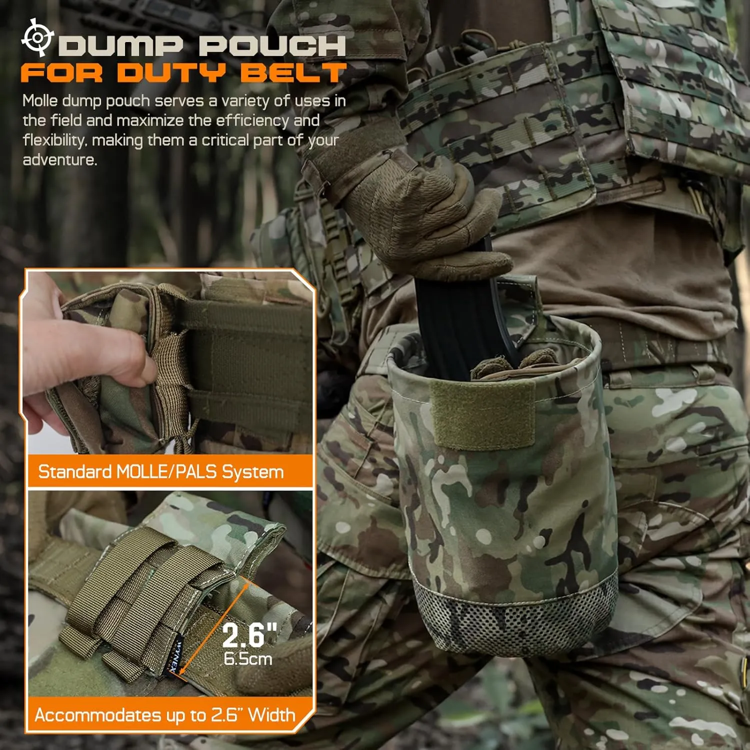 WYNEX Molle Tactical Dump Pouch, Tactical Mag Recovery Dump Pouch with Cord-Adjustable Collar Foldable Roll Up Utility Pouch Drawstring Mesh Bottom Dump Bag for Dynamic Shooting Hunting