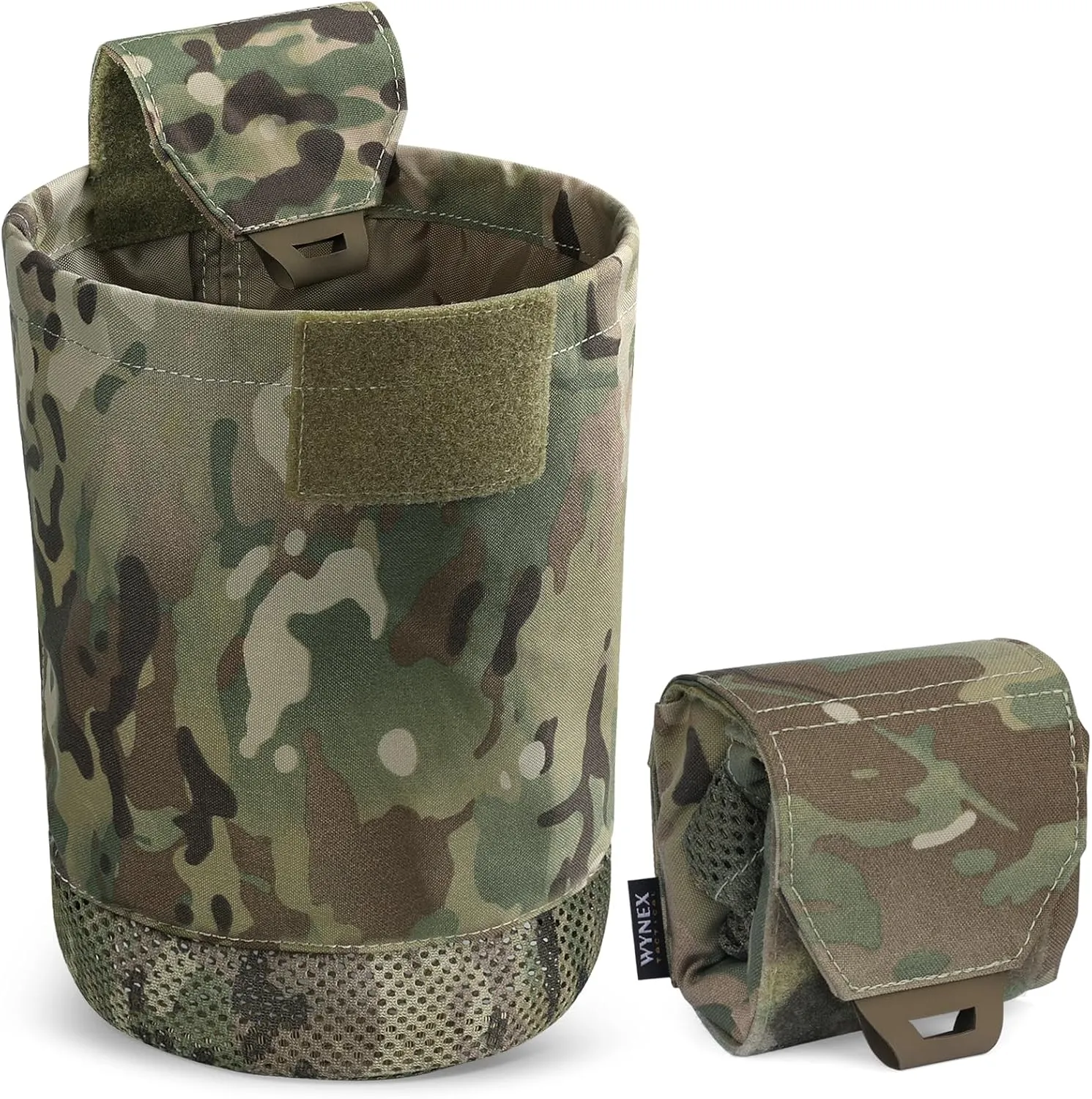 WYNEX Molle Tactical Dump Pouch, Tactical Mag Recovery Dump Pouch with Cord-Adjustable Collar Foldable Roll Up Utility Pouch Drawstring Mesh Bottom Dump Bag for Dynamic Shooting Hunting