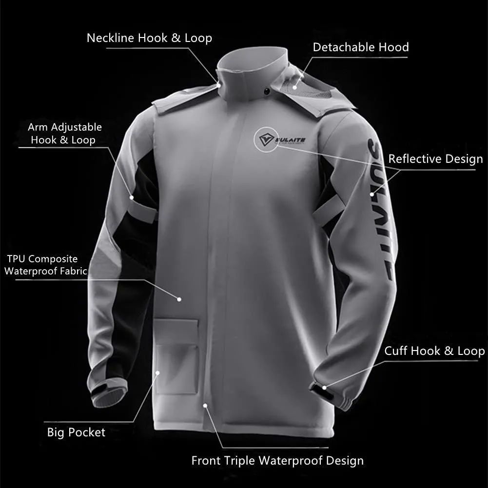 XINNI 2 Piece Motorcycle Riding Rain Gear Suit Set with Jacket and Pants for Men Waterproof Rainwear With Shoe Cover