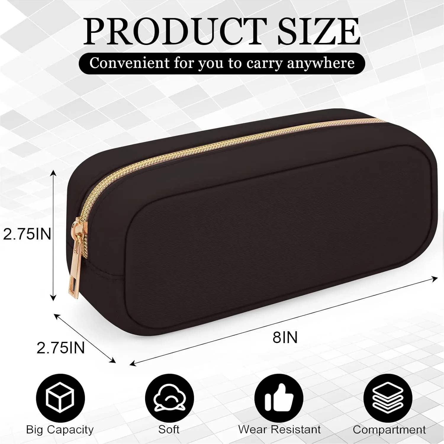 XSUIOY Makeup Bag Travel Bag Pouch for Purse, Cute Preppy Makeup Bag Cosmetic Zipper Pouch Purse Organizer Bag for Women, Waterproof Nylon Coin Pouch Sanitary Napkin Storage Bag for Work(Brown-Small)
