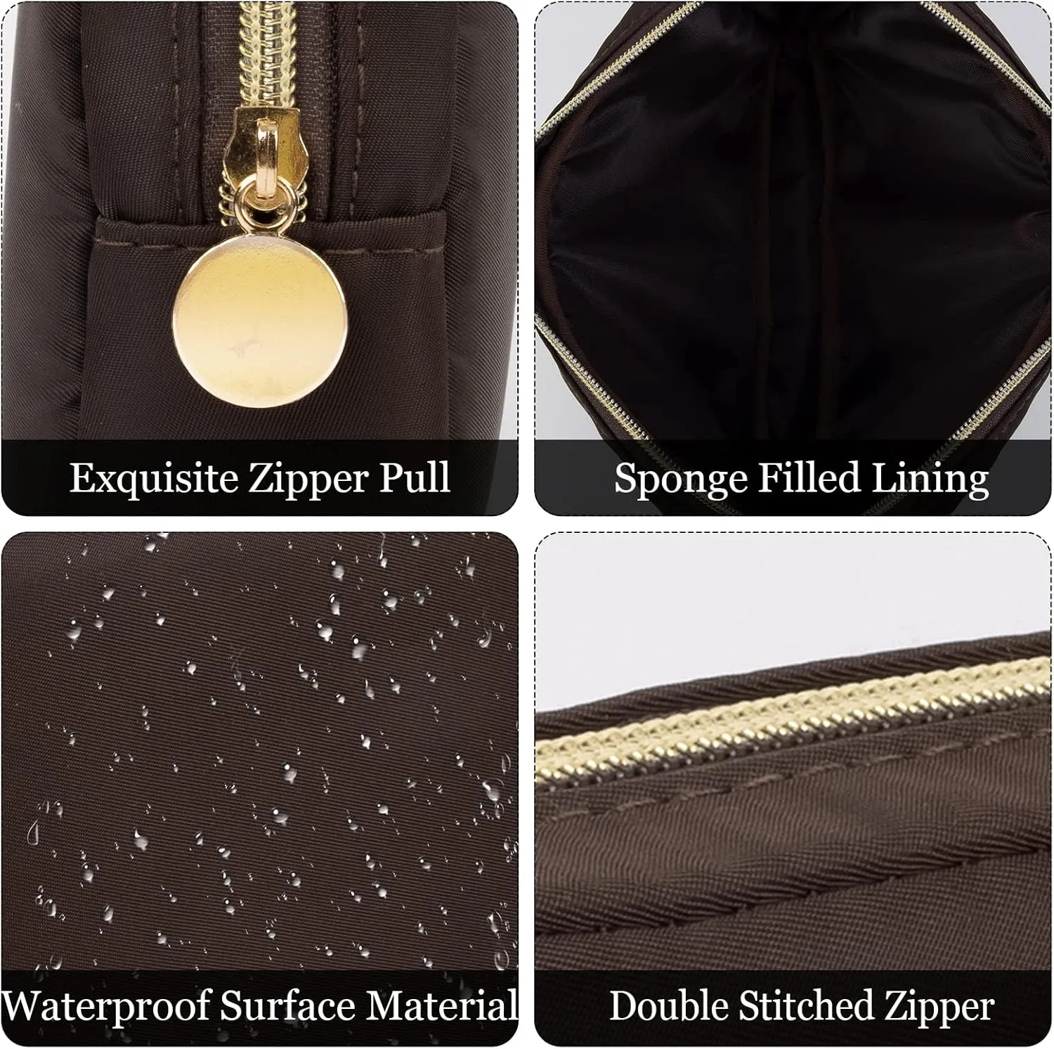 XSUIOY Makeup Bag Travel Bag Pouch for Purse, Cute Preppy Makeup Bag Cosmetic Zipper Pouch Purse Organizer Bag for Women, Waterproof Nylon Coin Pouch Sanitary Napkin Storage Bag for Work(Brown-Small)