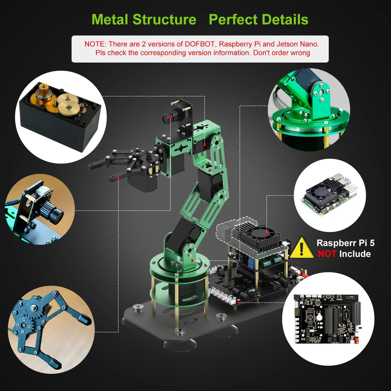 Yahboom Robotics Arm Kit 6DOF with RaspberryPi 5-4GB RAM AI Programmable Electronic DIY Robot Hand Building for Adults ROS Open Source with Gripper(DOFBOT-Pi5-4GB)