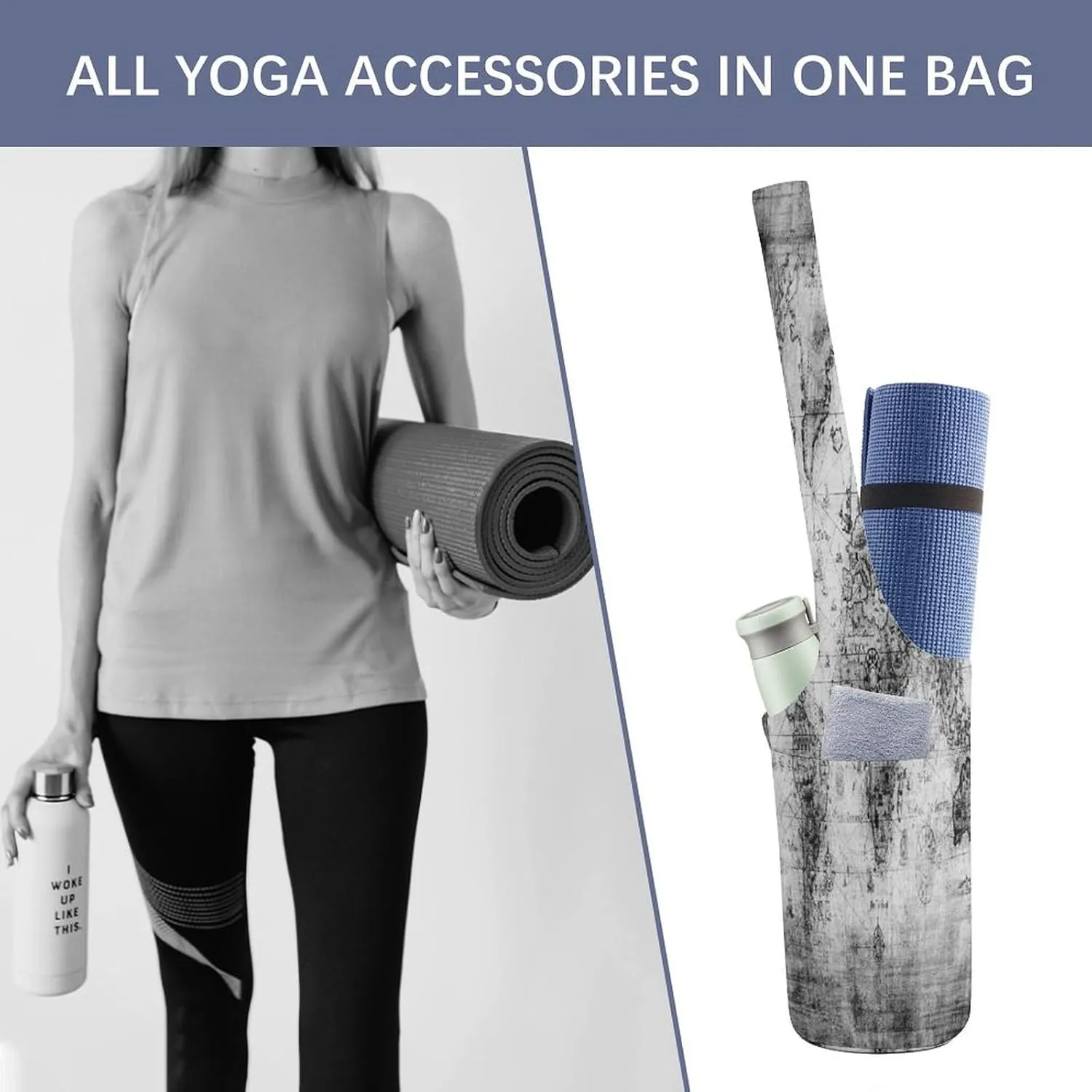 Yoga Mat Bag, Soft Canvas Storage Bag Fashion Mat Bag for Clothes Dorm Organizer with Pocket Shoulder Strap