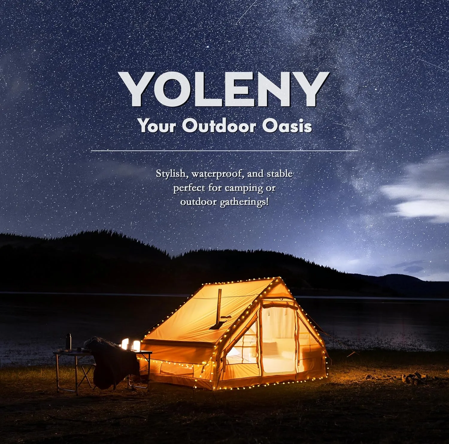 YOLENY Classic Inflatable Camping Tent for 6-12 Person, 4 Season Blow Up Tent with Mesh Windows & Pumps