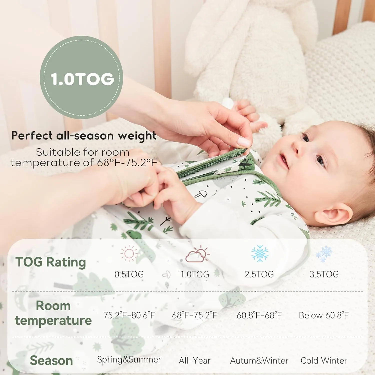 Yoofoss Baby Sleep Sack 12-18 Months TOG 1.0 Baby Wearable Blanket, 2 Pack 100% Organic Cotton Infant Toddler Sleeping Sack 2-Way Zipper Lightweight Sleep Sack