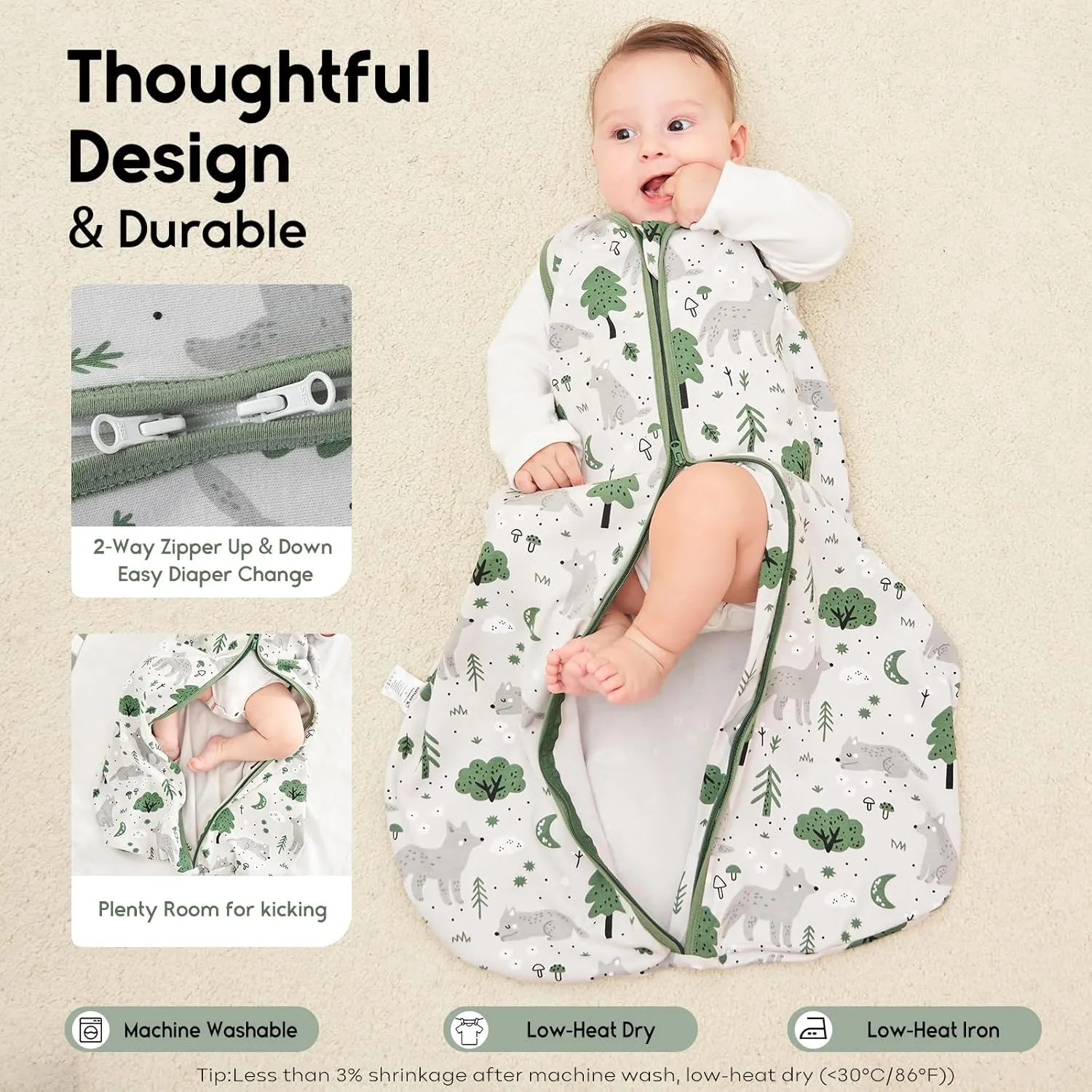 Yoofoss Baby Sleep Sack 12-18 Months TOG 1.0 Baby Wearable Blanket, 2 Pack 100% Organic Cotton Infant Toddler Sleeping Sack 2-Way Zipper Lightweight Sleep Sack