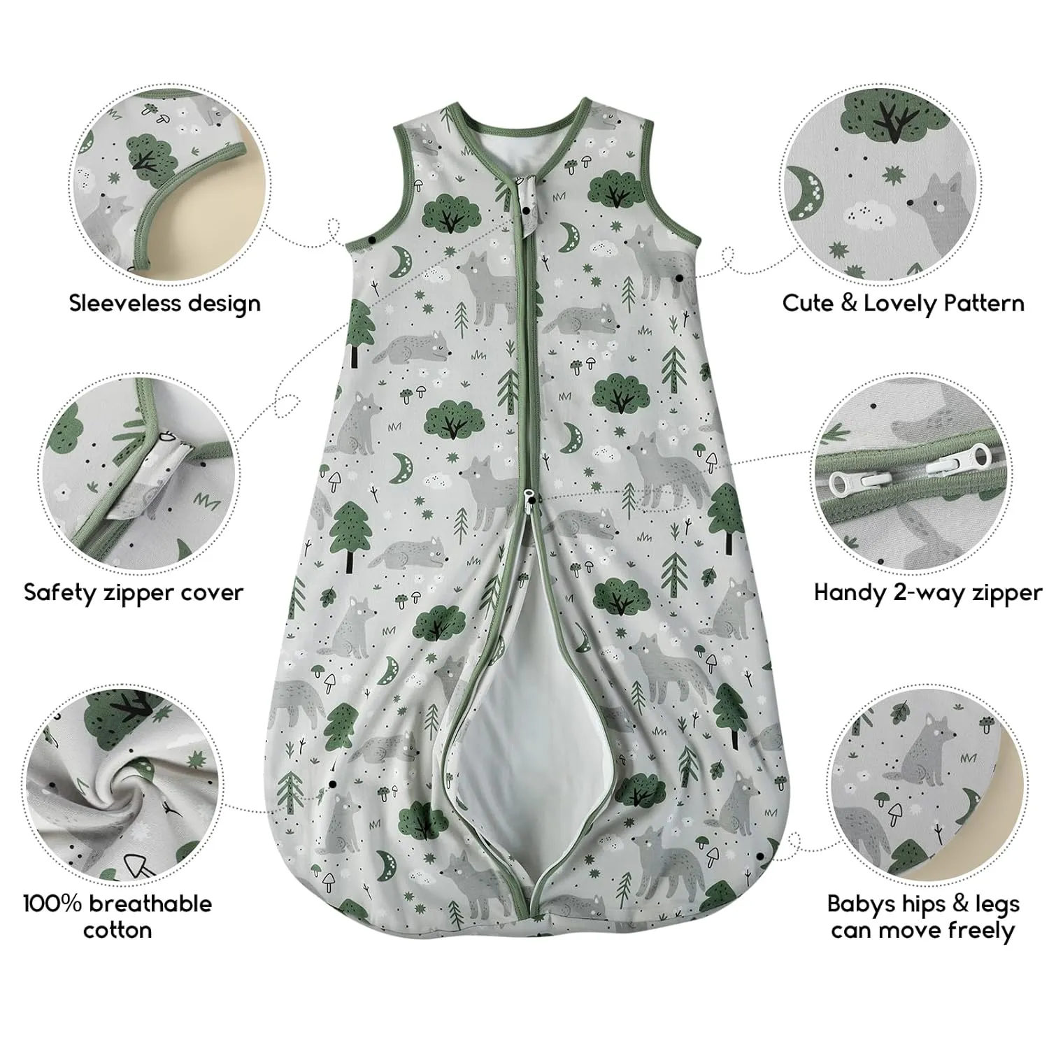 Yoofoss Baby Sleep Sack 12-18 Months TOG 1.0 Baby Wearable Blanket, 2 Pack 100% Organic Cotton Infant Toddler Sleeping Sack 2-Way Zipper Lightweight Sleep Sack