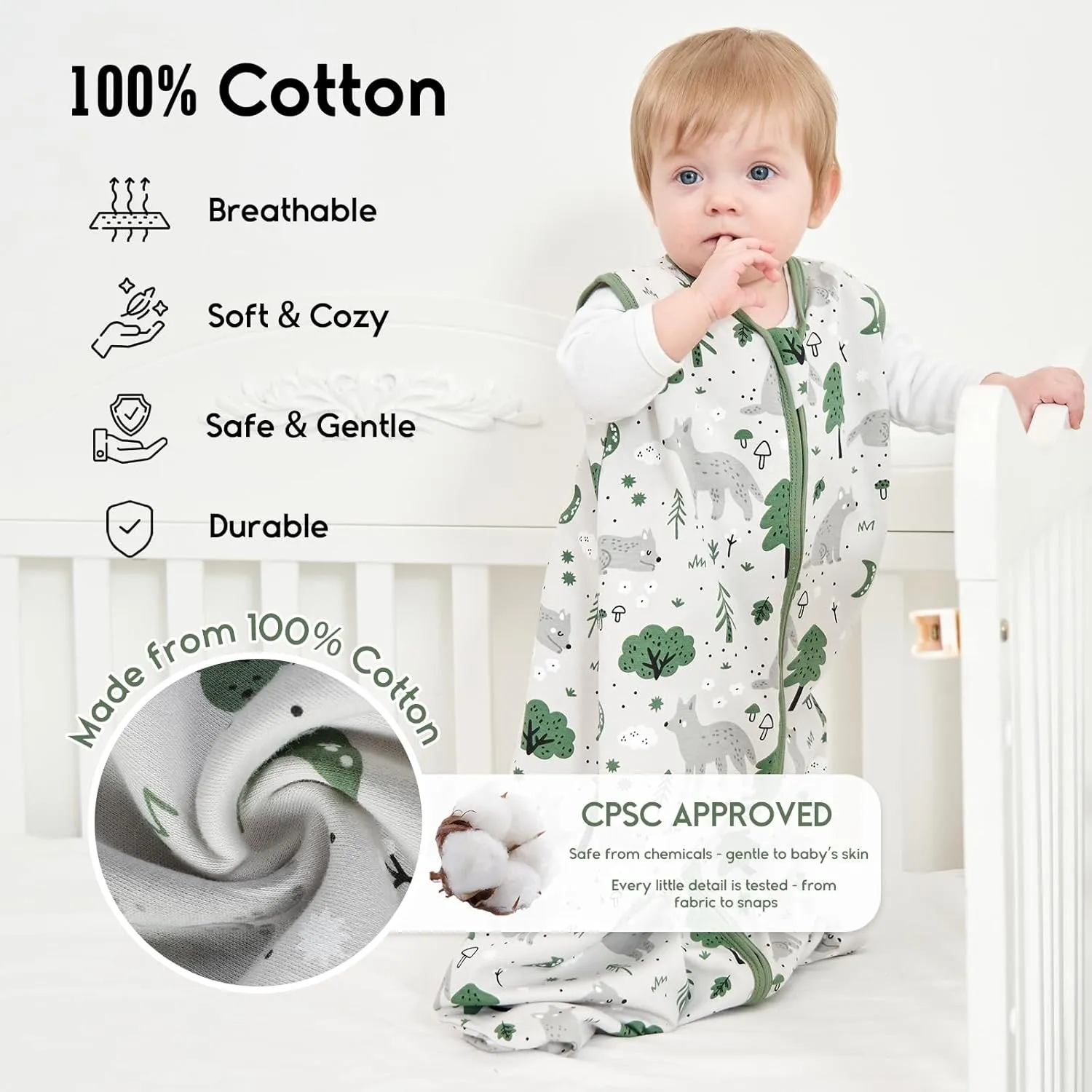 Yoofoss Baby Sleep Sack 12-18 Months TOG 1.0 Baby Wearable Blanket, 2 Pack 100% Organic Cotton Infant Toddler Sleeping Sack 2-Way Zipper Lightweight Sleep Sack