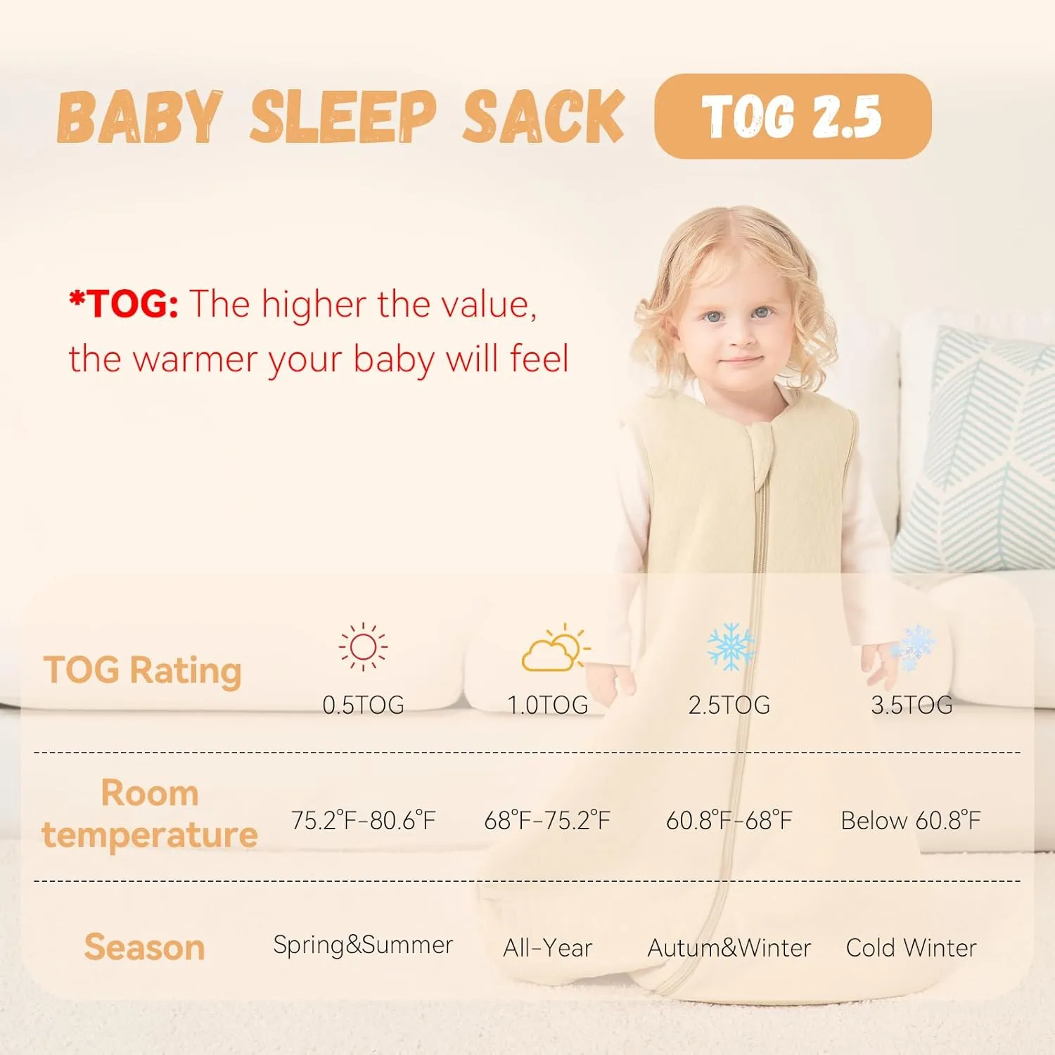 Yoofoss Baby Sleep Sack 12-18 Months TOG 2.5 Winter Baby Wearable Blanket, 100% Organic Cotton Toddler Sleeping Sack 2-Way Zipper Warm Quilted Sleep Sack