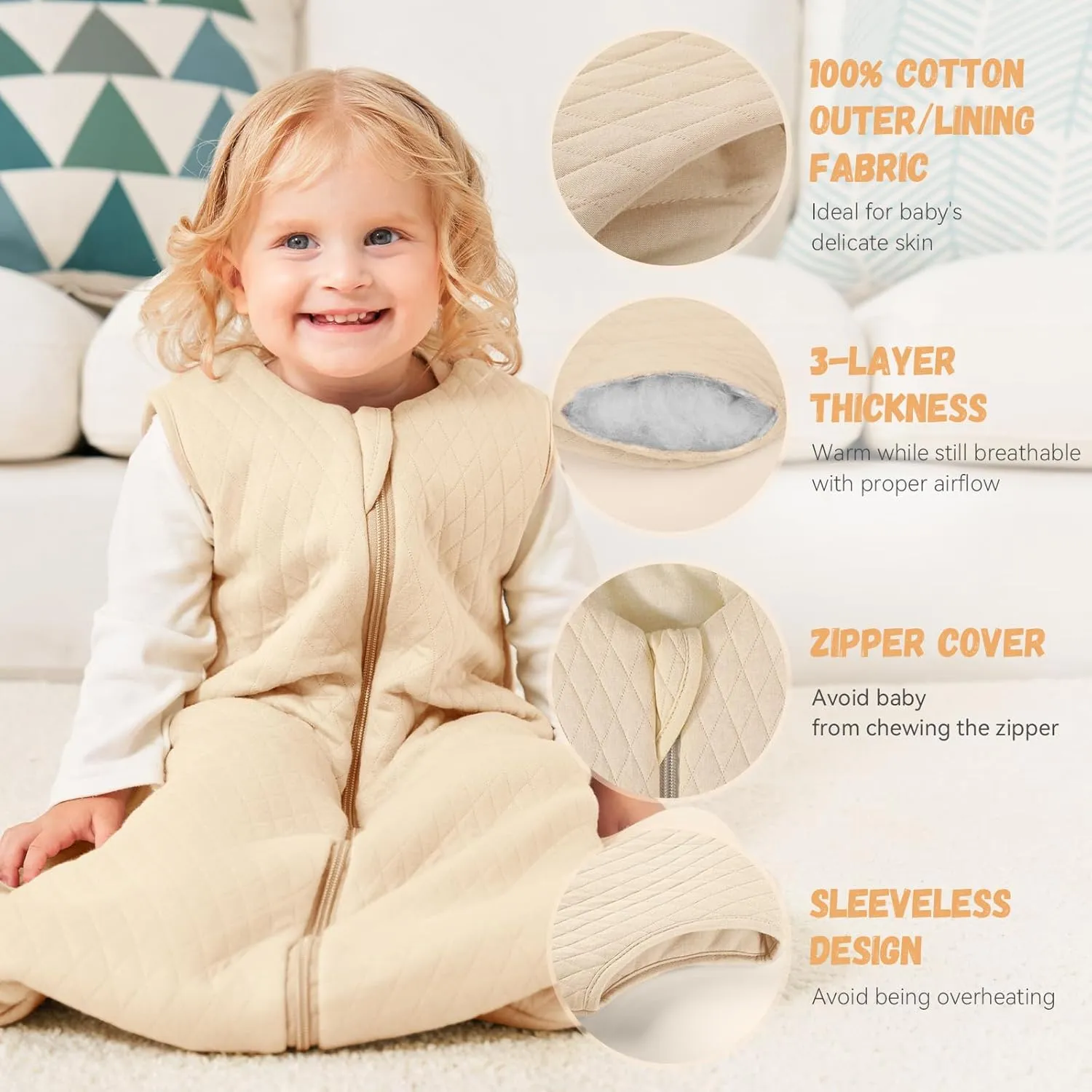 Yoofoss Baby Sleep Sack 12-18 Months TOG 2.5 Winter Baby Wearable Blanket, 100% Organic Cotton Toddler Sleeping Sack 2-Way Zipper Warm Quilted Sleep Sack