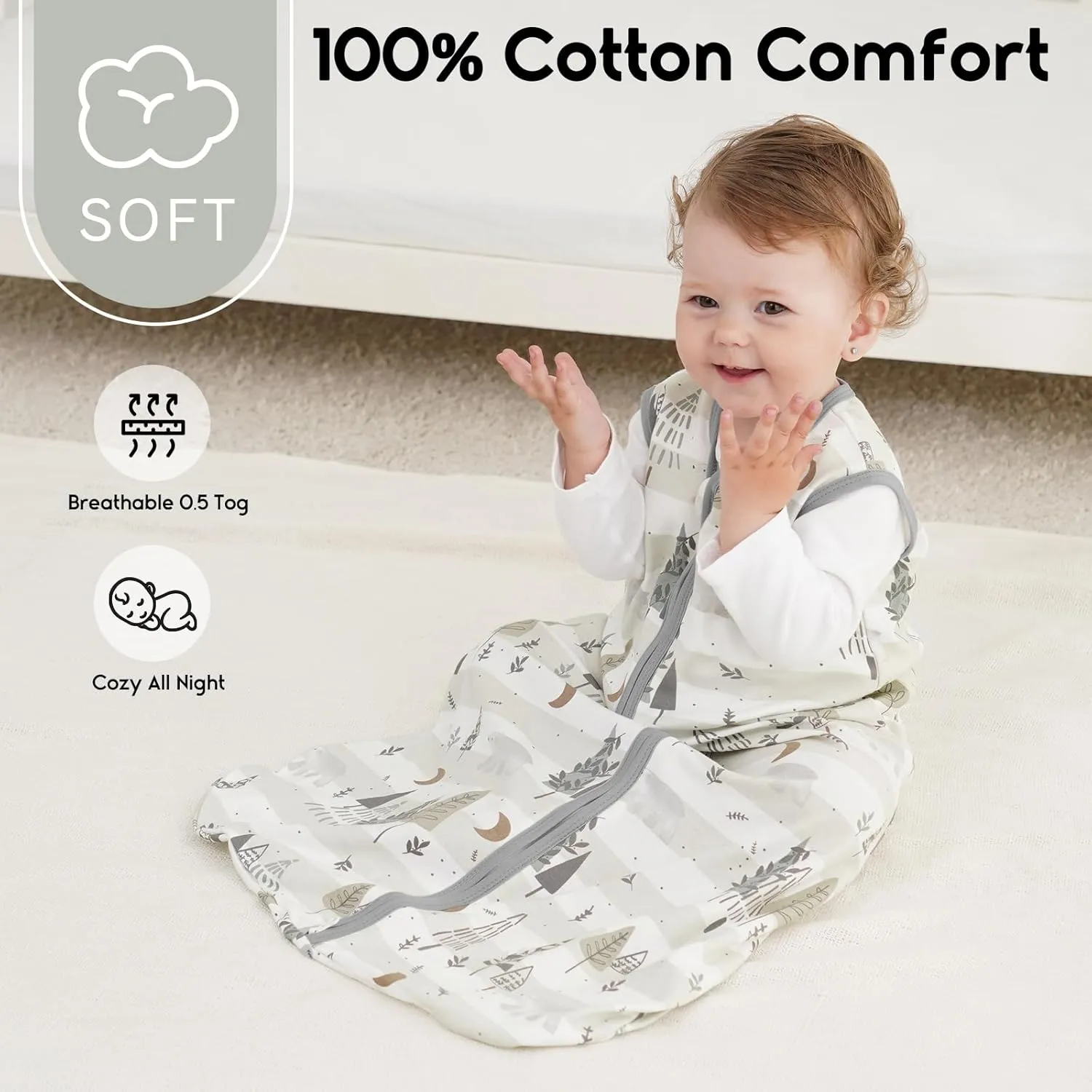 Yoofoss Baby Sleep Sack 18-24 Months 0.5 Tog Wearable Blanket for Baby, 3 Pack 100% Organic Cotton Infant Toddler Sleeping Sack 2-Way Zipper Lightweight Sleep Sack
