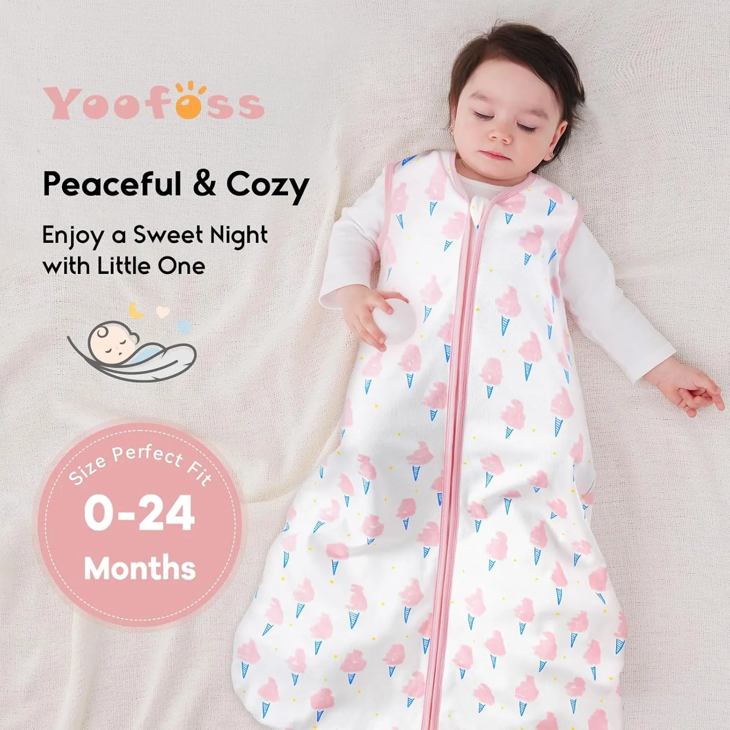 Yoofoss Baby Sleep Sack 6-12 Months 0.5 Tog Wearable Blanket for Baby, 3 Pack 100% Organic Cotton Infant Toddler Sleeping Sack 2-Way Zipper Lightweight Sleep Sack