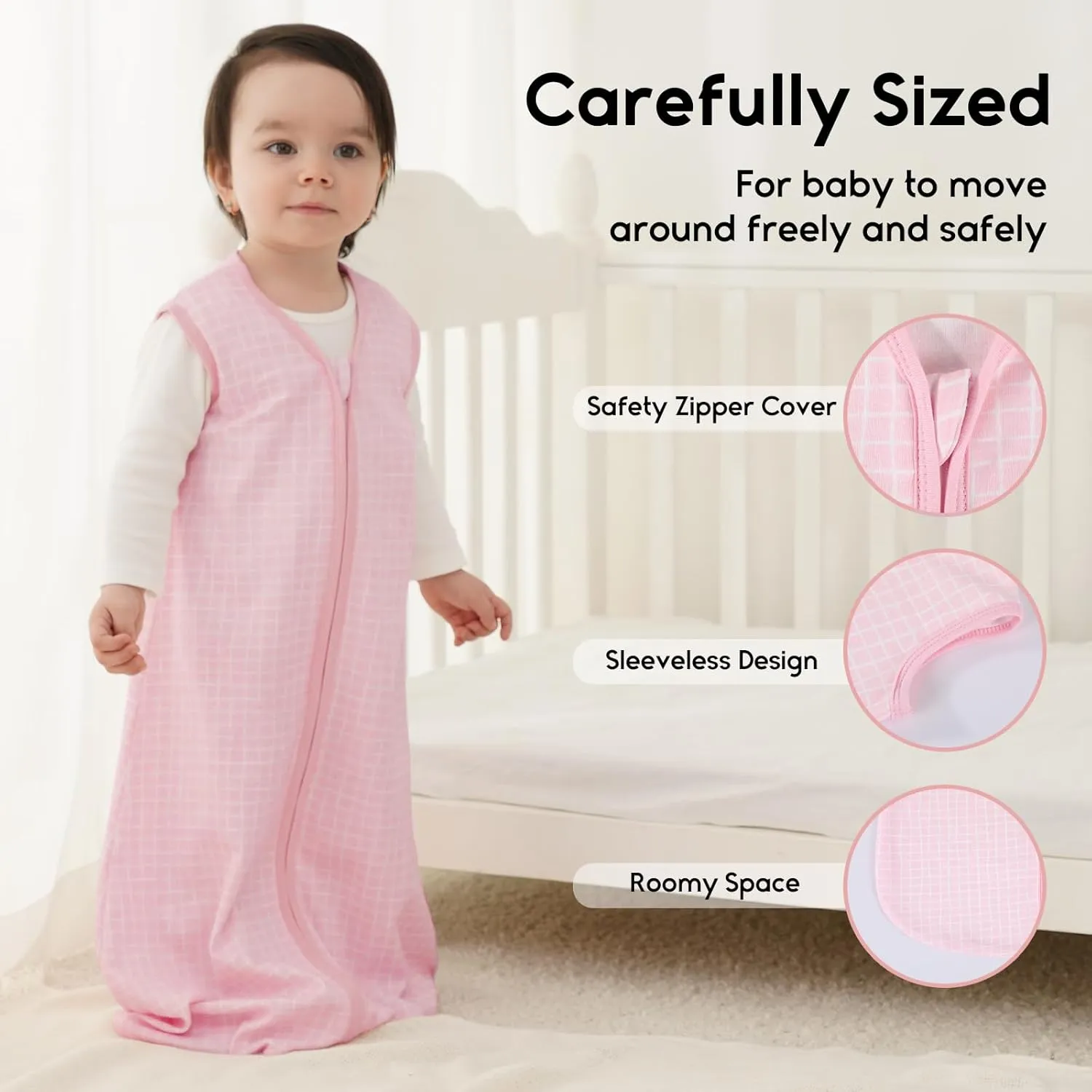 Yoofoss Baby Sleep Sack 6-12 Months 0.5 Tog Wearable Blanket for Baby, 3 Pack 100% Organic Cotton Infant Toddler Sleeping Sack 2-Way Zipper Lightweight Sleep Sack