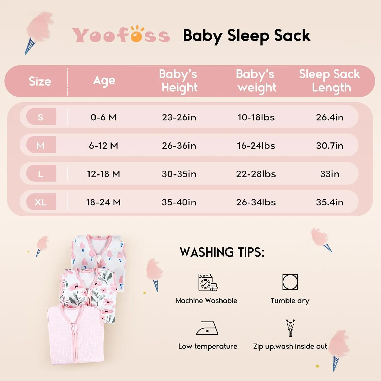 Yoofoss Baby Sleep Sack 6-12 Months 0.5 Tog Wearable Blanket for Baby, 3 Pack 100% Organic Cotton Infant Toddler Sleeping Sack 2-Way Zipper Lightweight Sleep Sack