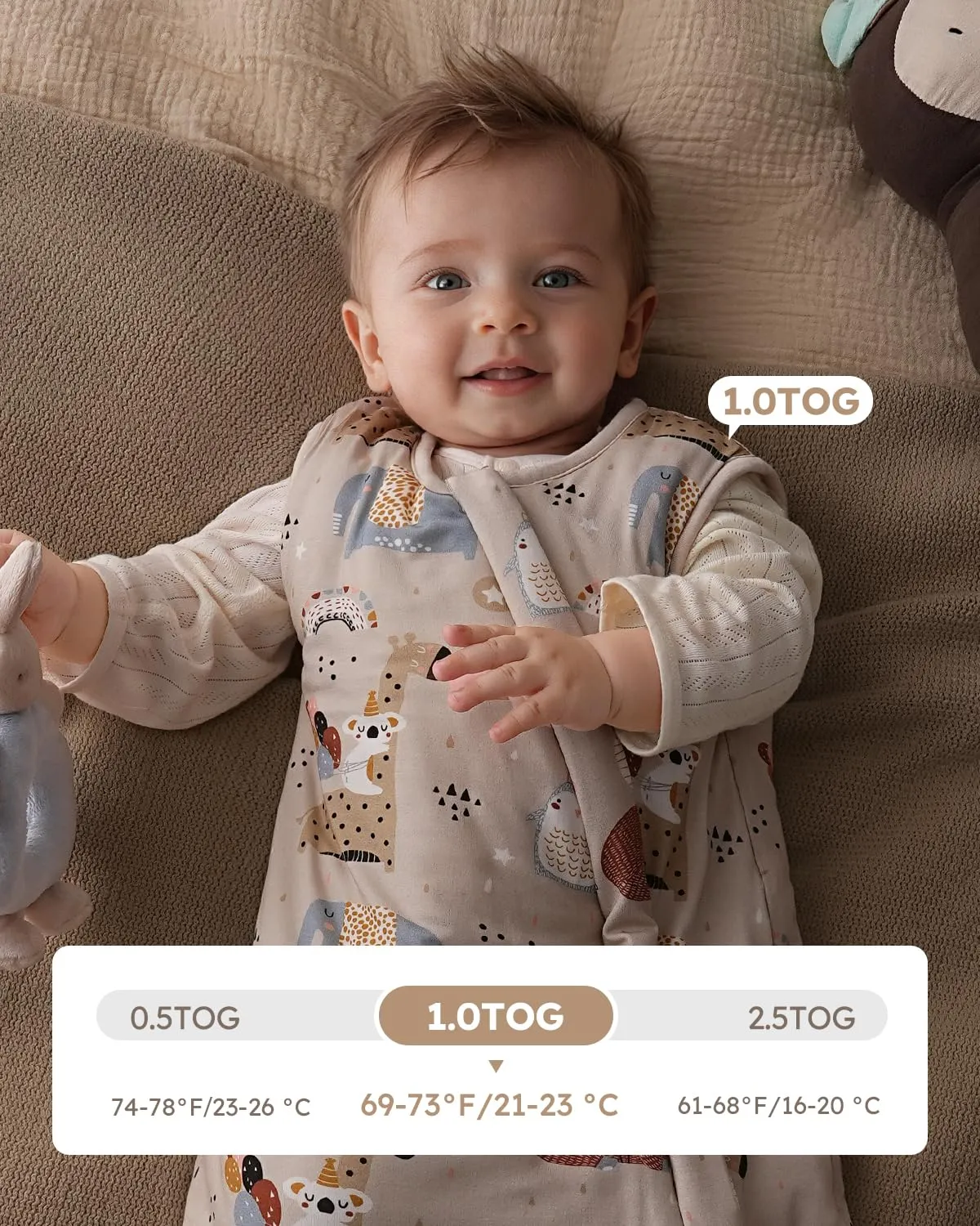 Yoofoss Rayon Made from Bamboo Baby Sleep Sack 6-12 Months TOG 1.0 Baby Wearable Blanket, Super Soft Infant Toddler Sleeping Sack 2-Way Zipper, Animals & Balloons