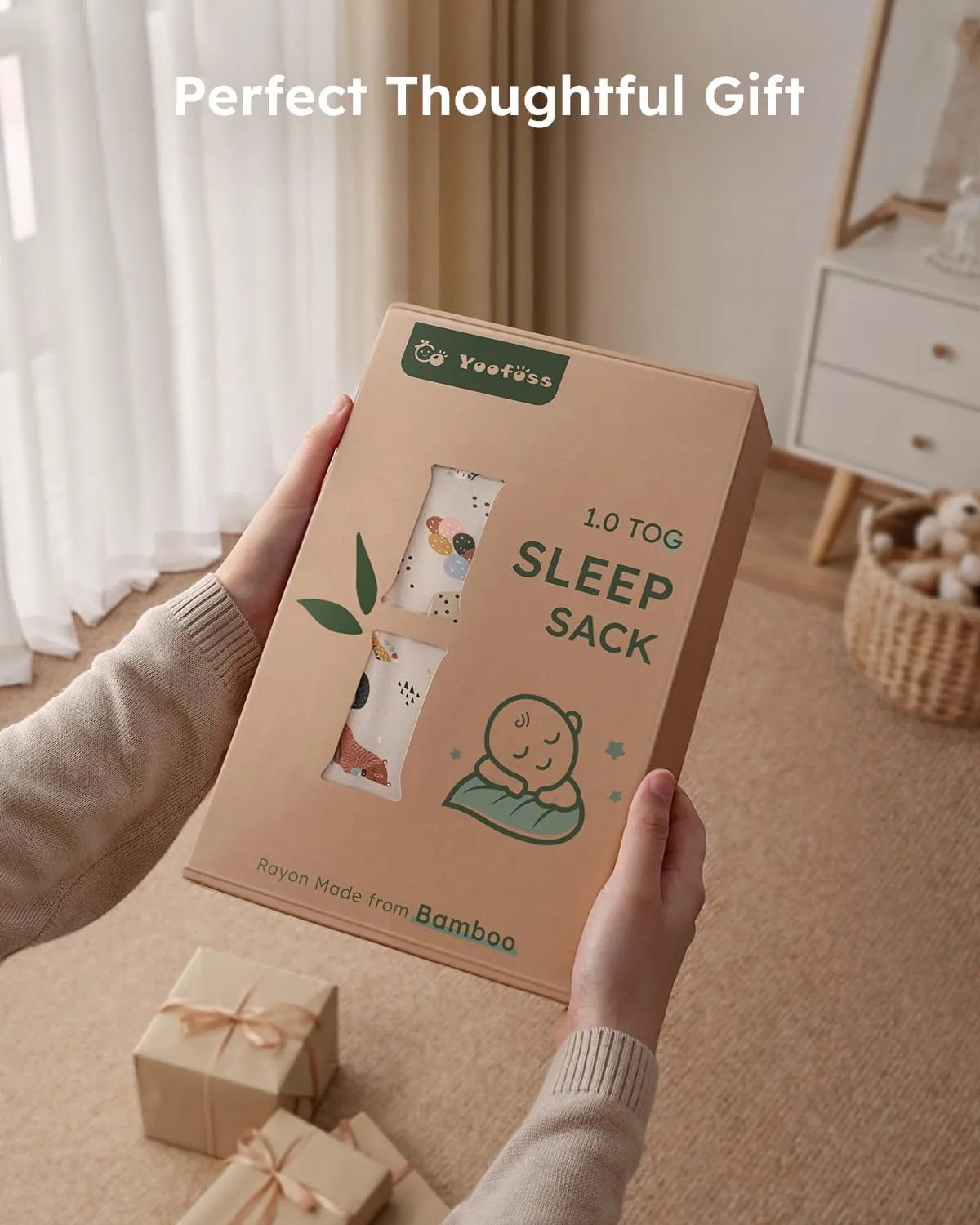 Yoofoss Rayon Made from Bamboo Baby Sleep Sack 6-12 Months TOG 1.0 Baby Wearable Blanket, Super Soft Infant Toddler Sleeping Sack 2-Way Zipper, Animals & Balloons