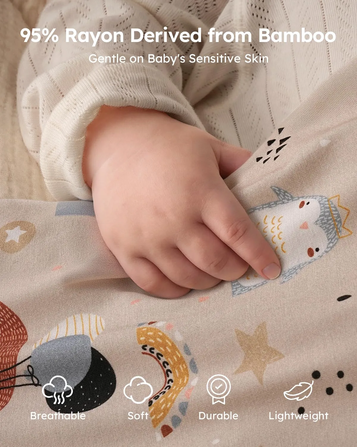Yoofoss Rayon Made from Bamboo Baby Sleep Sack 6-12 Months TOG 1.0 Baby Wearable Blanket, Super Soft Infant Toddler Sleeping Sack 2-Way Zipper, Animals & Balloons