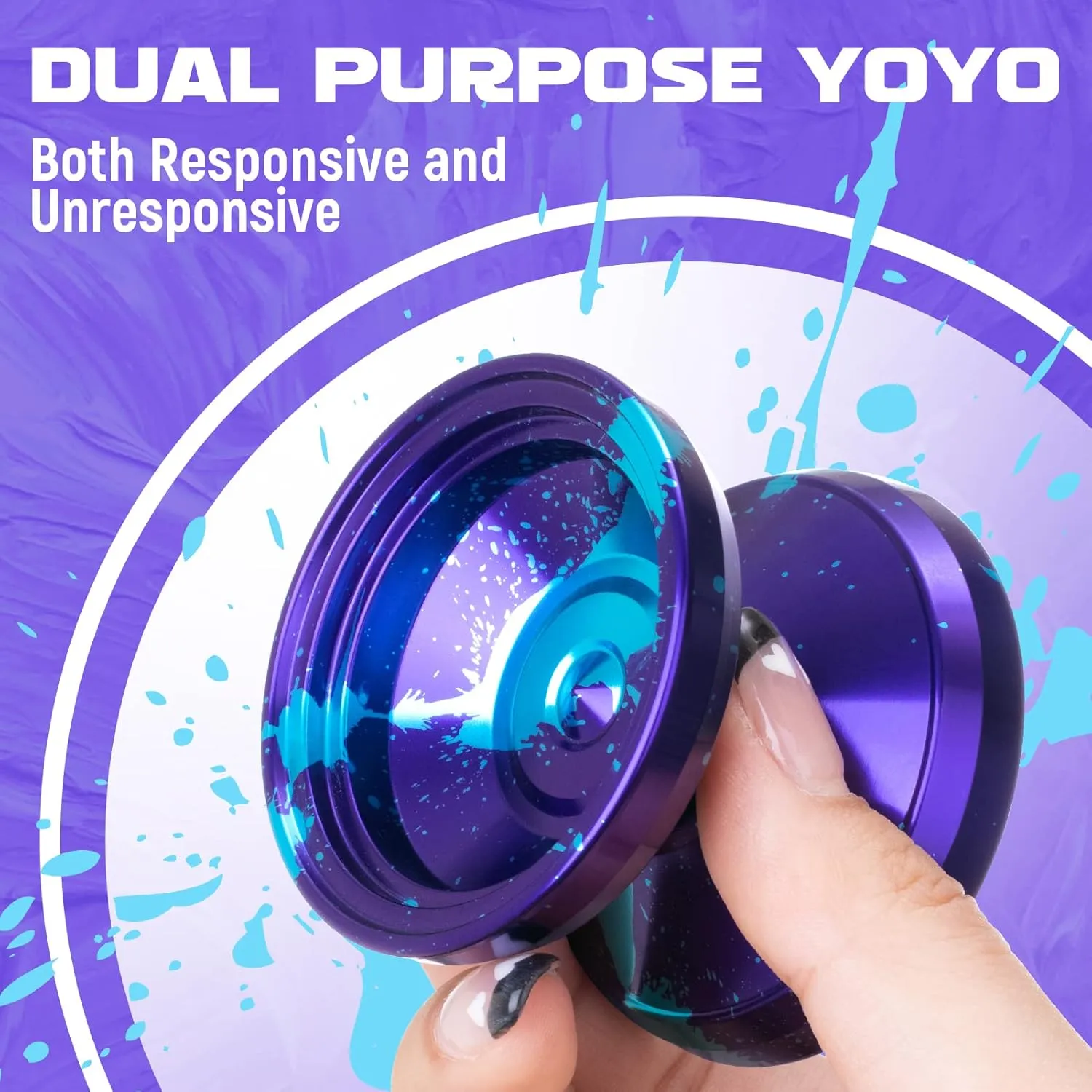 Yoyo Professional Responsive Yoyo V8 - Dual Purpose YoYo for Kids Beginners, Pro Metal Yo-Yo for Adults with Unresponsive Yo yo Bearing   12 Strings, Case Bag, Removal Tool (Purple Blue)