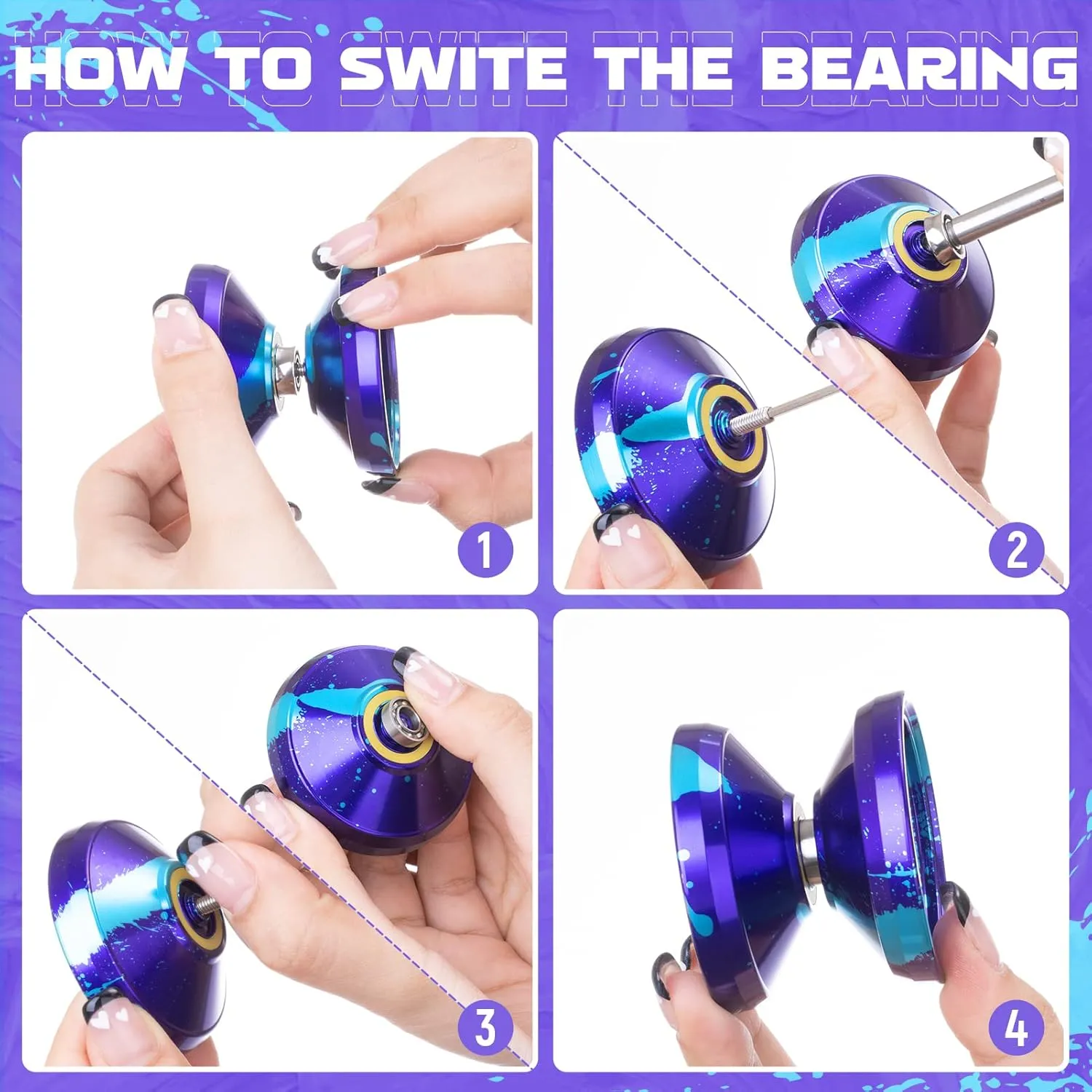 Yoyo Professional Responsive Yoyo V8 - Dual Purpose YoYo for Kids Beginners, Pro Metal Yo-Yo for Adults with Unresponsive Yo yo Bearing   12 Strings, Case Bag, Removal Tool (Purple Blue)