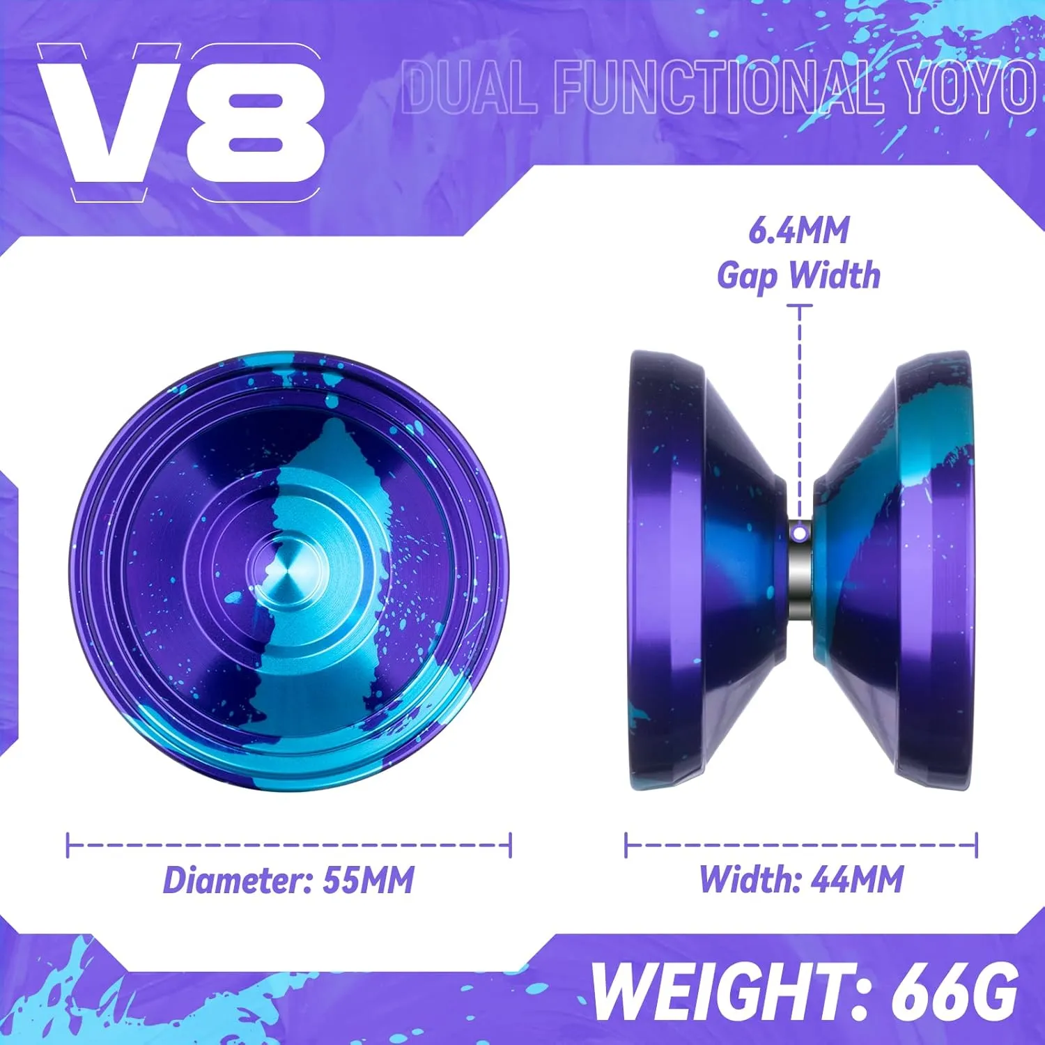 Yoyo Professional Responsive Yoyo V8 - Dual Purpose YoYo for Kids Beginners, Pro Metal Yo-Yo for Adults with Unresponsive Yo yo Bearing   12 Strings, Case Bag, Removal Tool (Purple Blue)