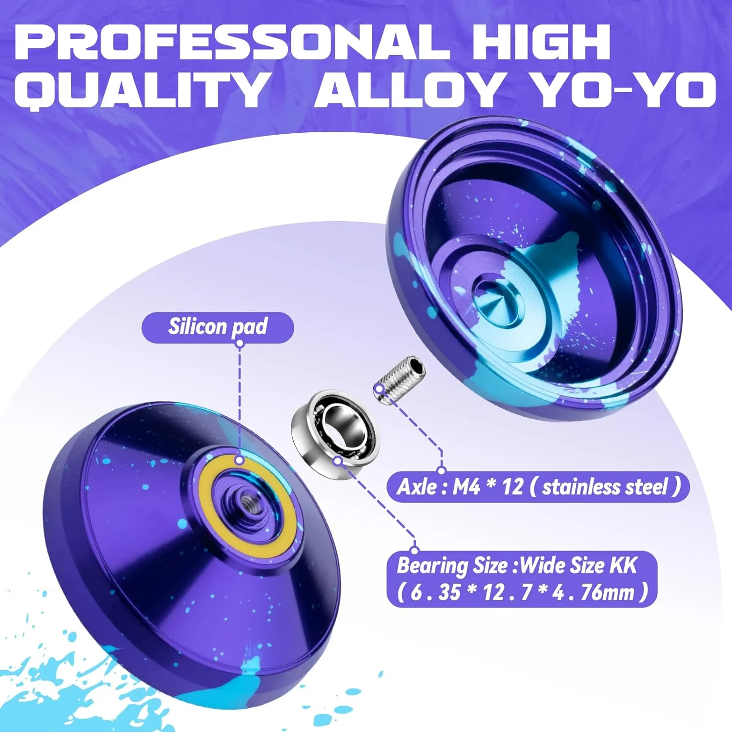 Yoyo Professional Responsive Yoyo V8 - Dual Purpose YoYo for Kids Beginners, Pro Metal Yo-Yo for Adults with Unresponsive Yo yo Bearing   12 Strings, Case Bag, Removal Tool (Purple Blue)