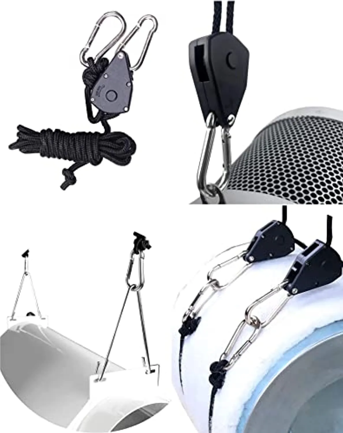 Zazzy 6 Pair of 1/8 inch Adjustable Rope Hanger Heavy Duty for Grow Light Rope Hangers Loose-Proof Design Light Fixture Hangers (12Pcs)
