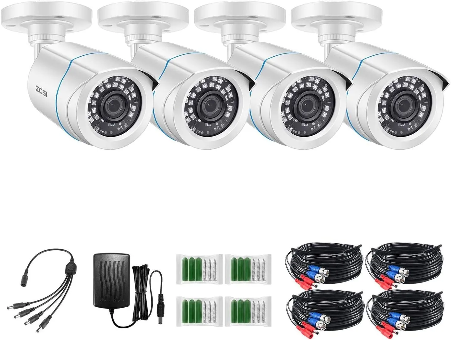 ZOSI 4 Pack 2MP 1080p HD-TVI Home Security Camera 1920TVL,80ft Night Vision, Weatherproof Outside Outdoor Indoor Surveillance CCTV Bullet Camera (Renewed)
