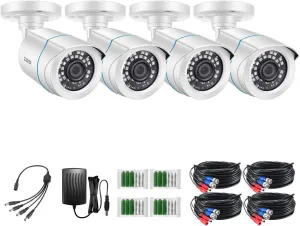 ZOSI 4 Pack 2MP 1080p HD-TVI Home Security Camera 1920TVL,80ft Night Vision, Weatherproof Outside Outdoor Indoor Surveillance CCTV Bullet Camera (Renewed)