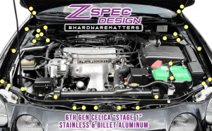 ZSPEC "Stage 1" Dress Up Bolts® Fastener Kit for '94-99 Toyota Celica, Stainless & Billet