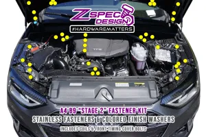ZSPEC "Stage 2" Dress Up Bolts® Fastener Kit for B9 Audi A4 2.0L, Stainless & Billet